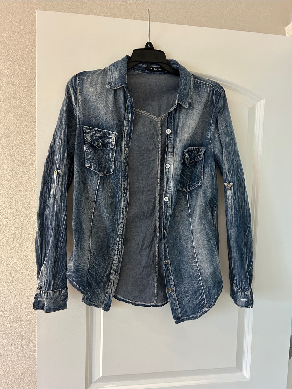 Washed Denim Button-Down Shirt - Blue